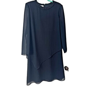 VTG Patra Shirt Dress Size 14 Black Long Sleeve Zipper Layered Beaded